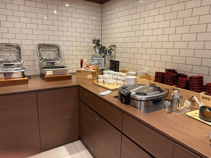 Breakfast buffet at Super Hotel Shonan Fujisawa – simple Japanese-style breakfast included with stay